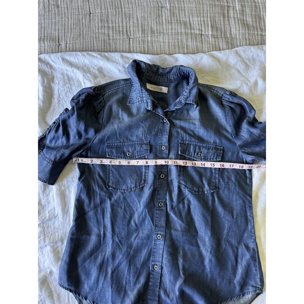 Billy T Women’s Denim Button Up Puff Sleeve Blouse Size Small Boho Chic Casual - Picture 9 of 10